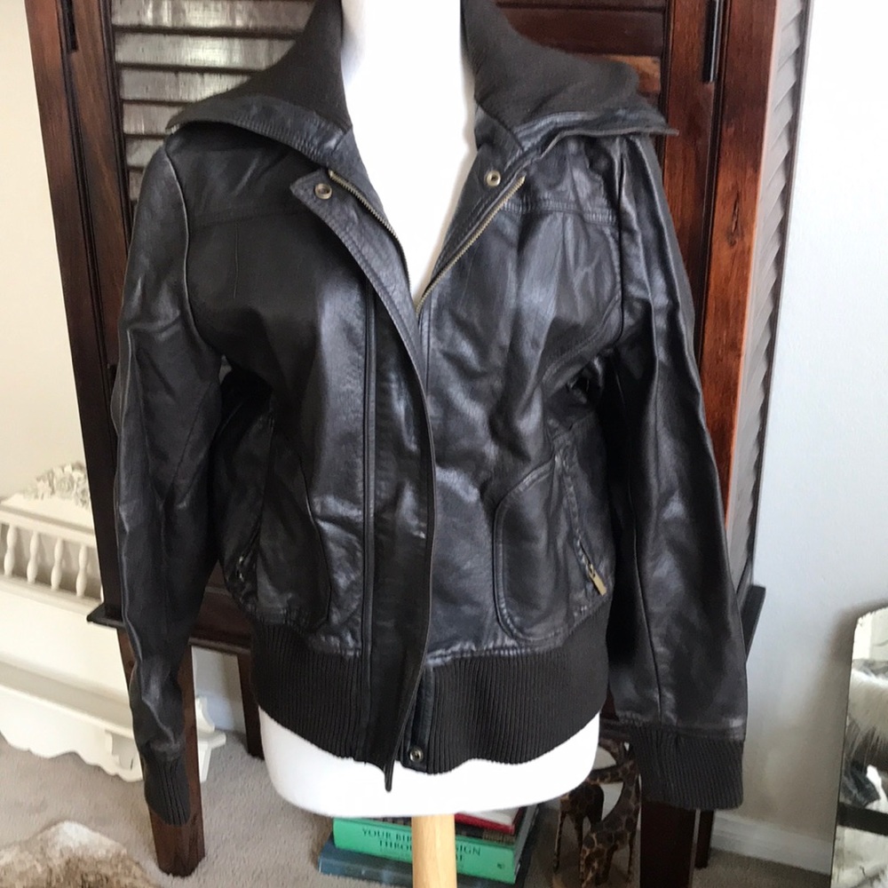 Faux leather bomber jacket